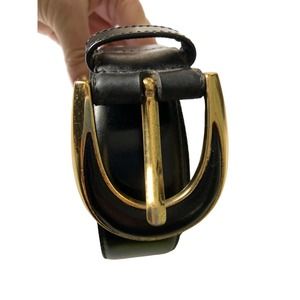 Liz Claiborne Full Grain Semi Aniline  Black Leather Belt 5 Holes Size M B52